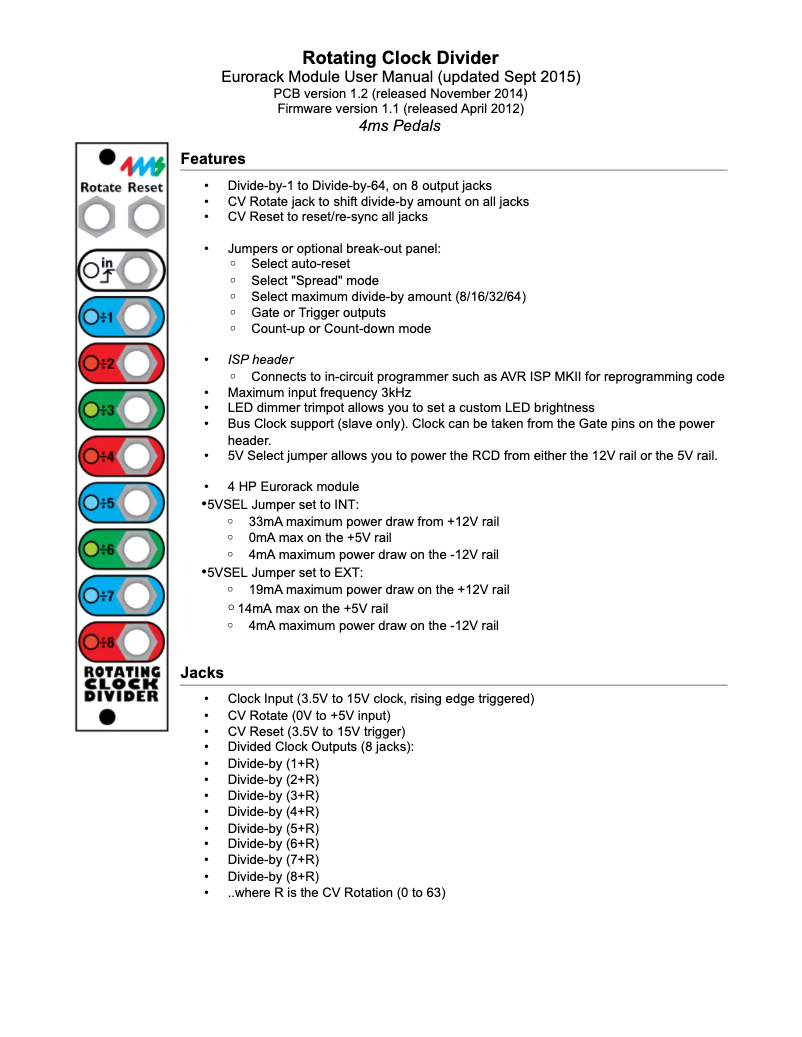 First page image of the manual for Rotating Clock Divider