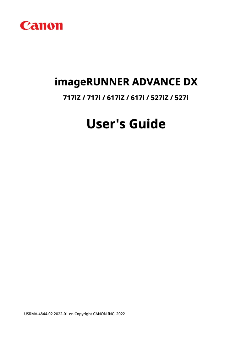 First page image of the manual for imageRUNNER ADVANCE DX 527i