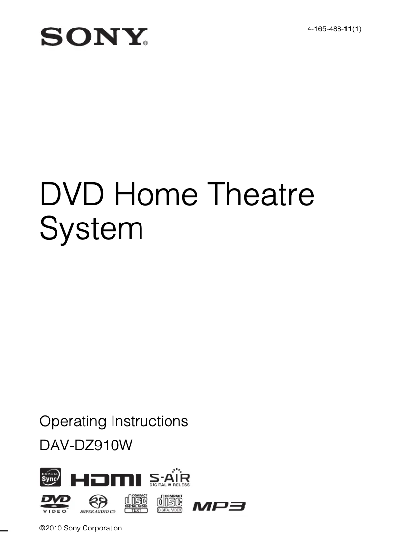 First page image of the manual for DAV-DZ910W