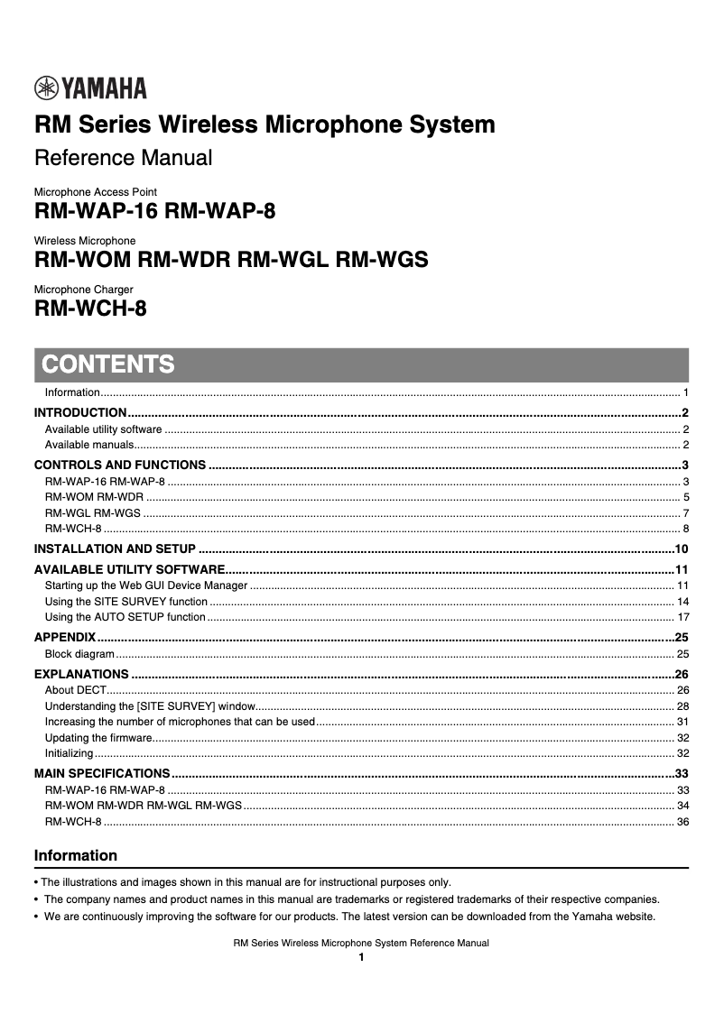First page image of the manual for RM-WCH-8