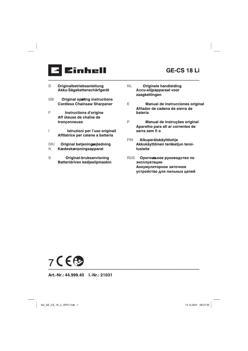Page 1 of the manual User Manual Einhell GE-CS 18 Li-Solo
