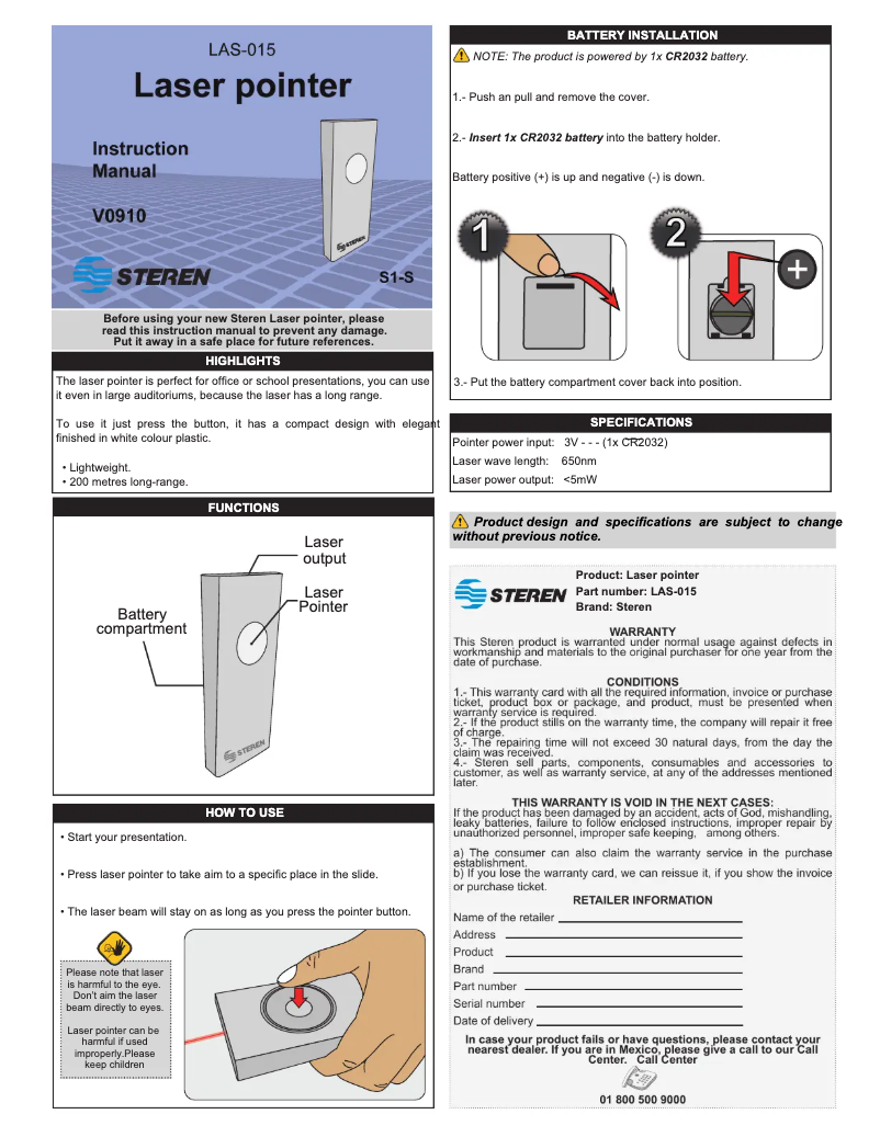 Page 1 of the manual User Manual Steren LAS-015