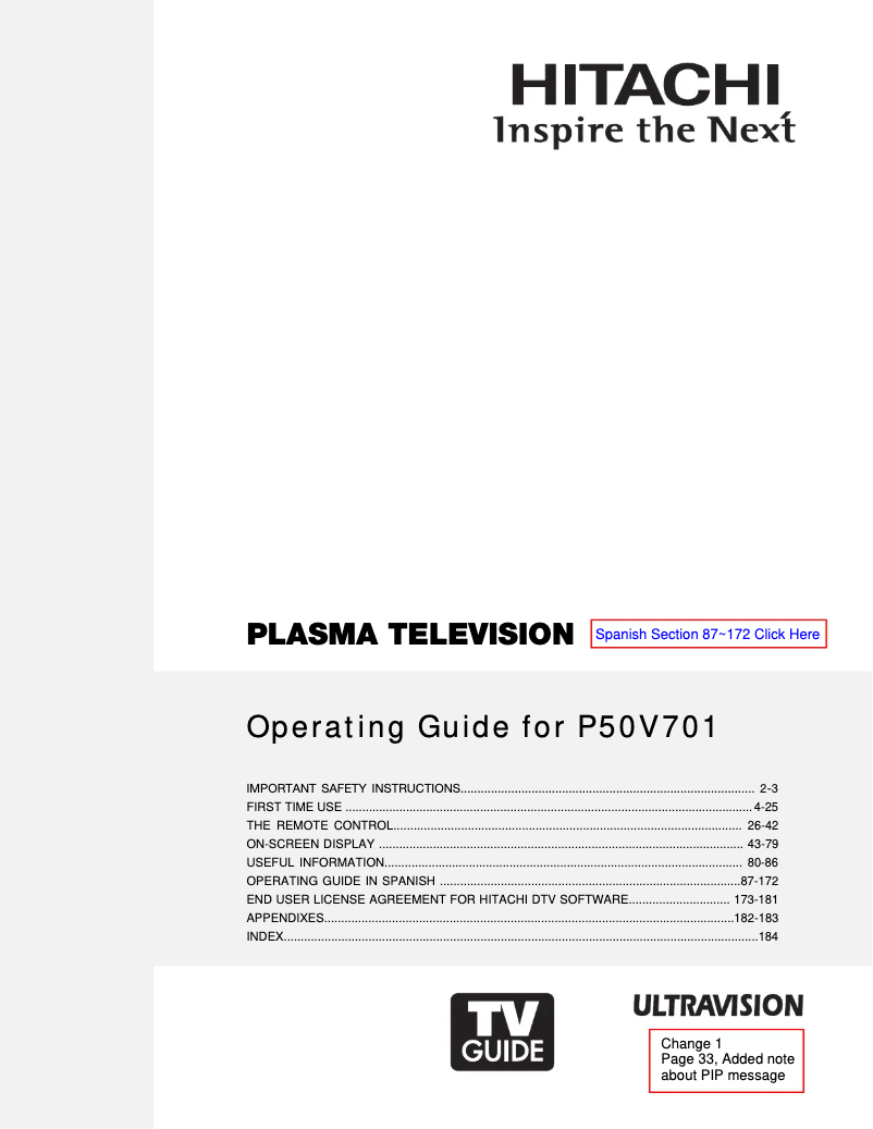 Page 1 of the manual User Manual Hitachi P50V701