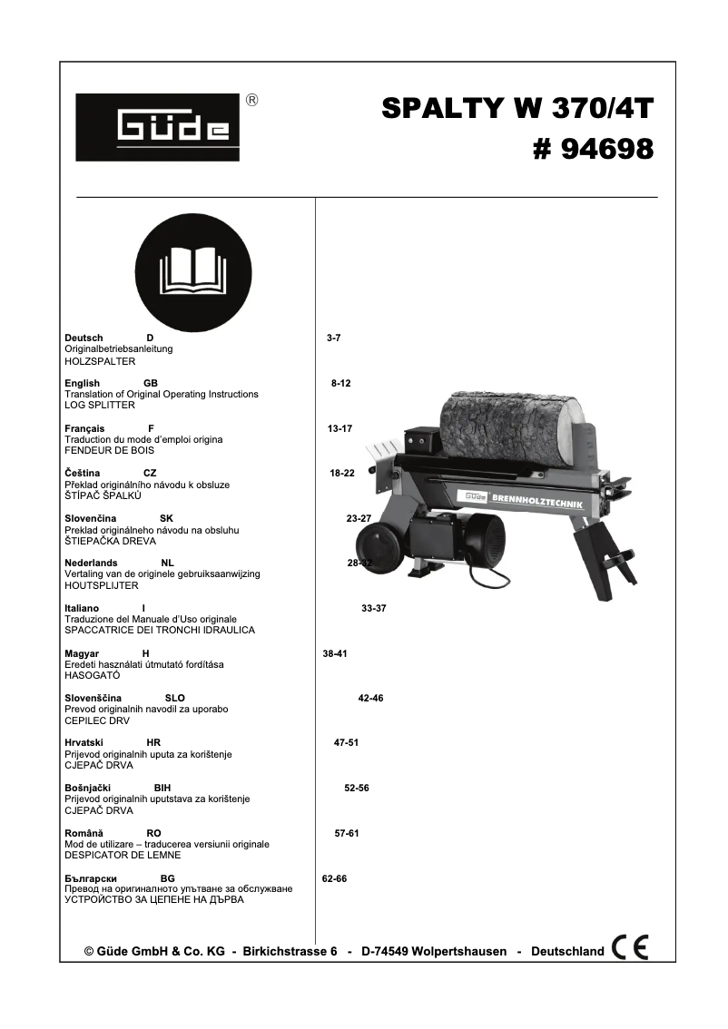 First page image of the manual for Spalty W 370/4T