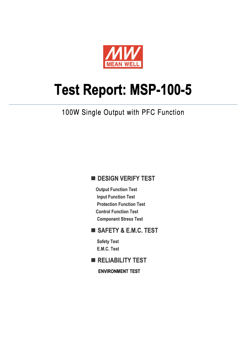 Page 1 of the manual Technical Sheet Mean Well MSP-100-5