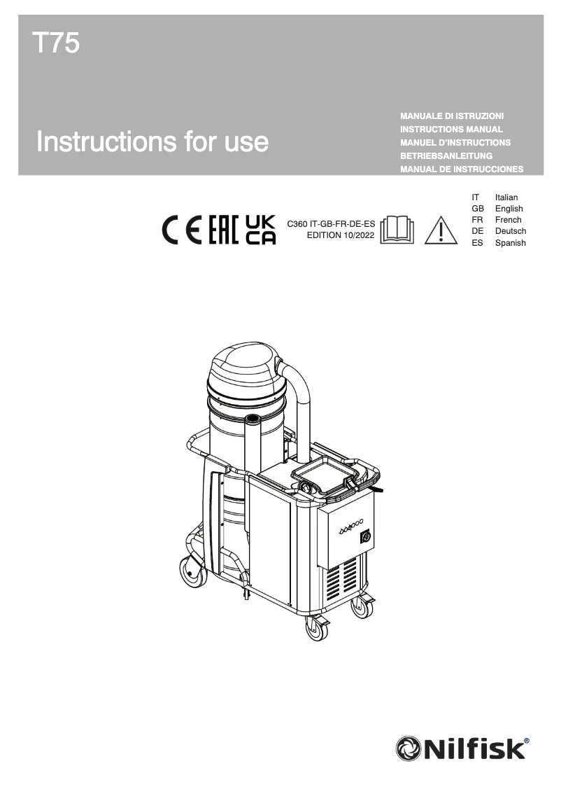 Page 1 of the manual User Manual Nilfisk T75