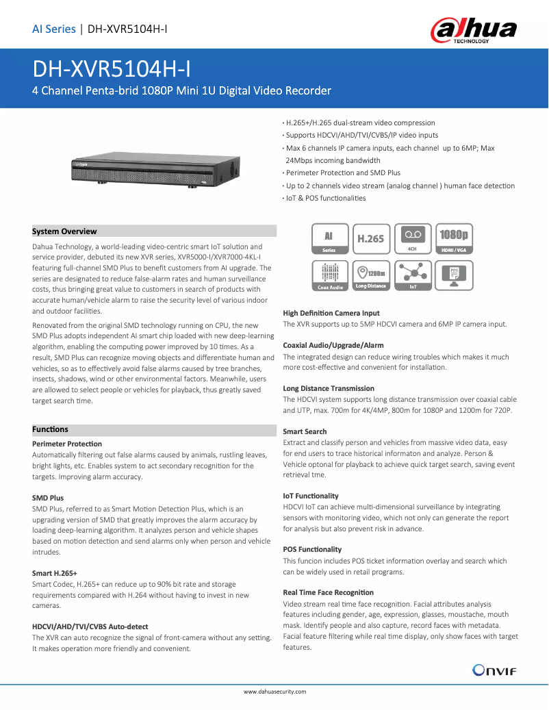 Page 1 of the manual Technical Sheet Dahua Technology XVR5104H-I