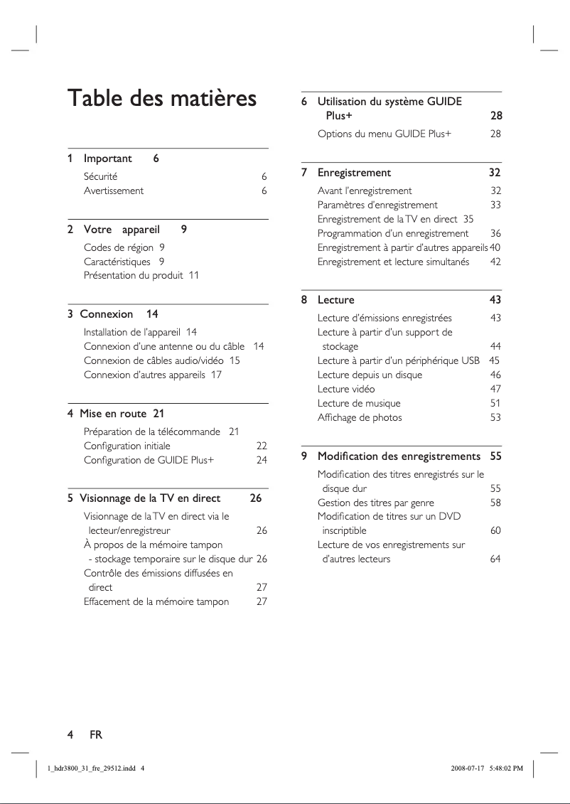 First page image of the manual for HDR3810