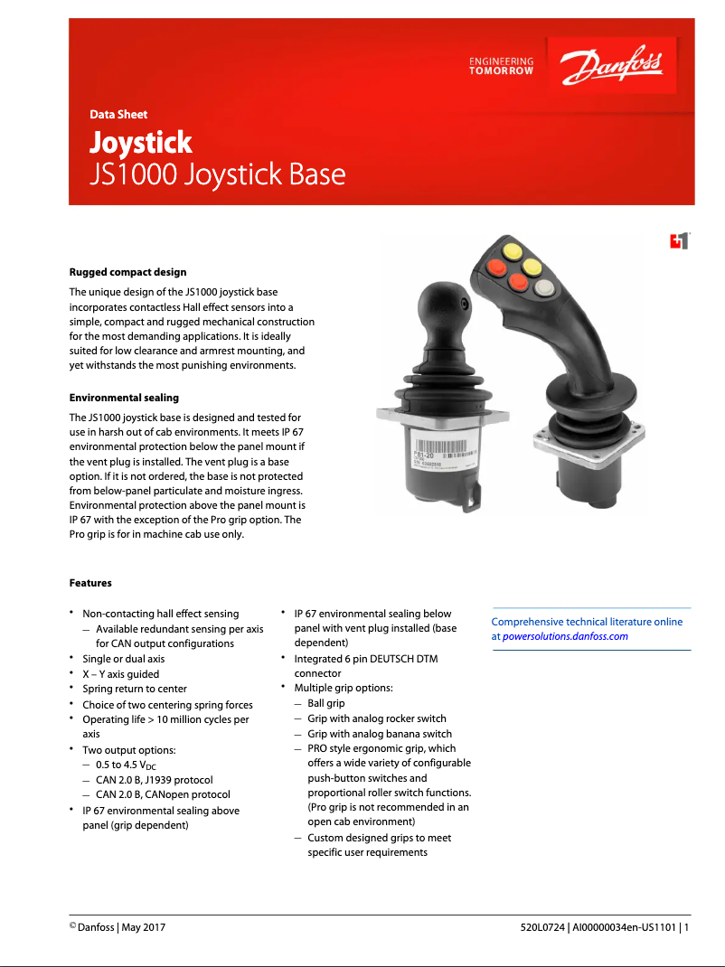 Page 1 of the manual Technical Sheet Danfoss JS1000