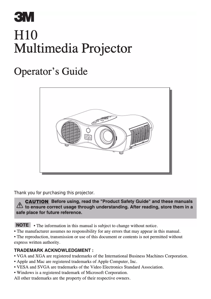First page image of the manual for H10