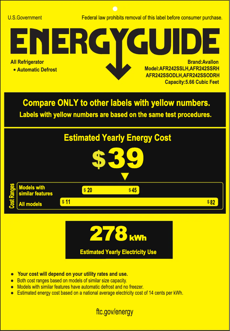 Page 1 of the manual Energy Label Avallon AFR242SSODRH
