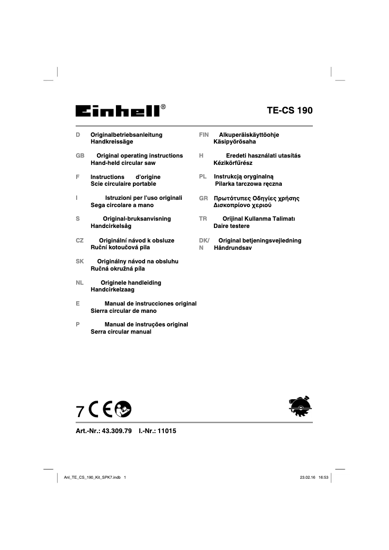 First page image of the manual for TE-CS 190
