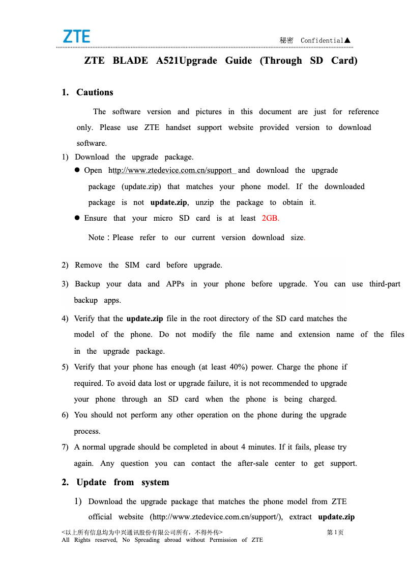 First page image of the manual for Blade A521