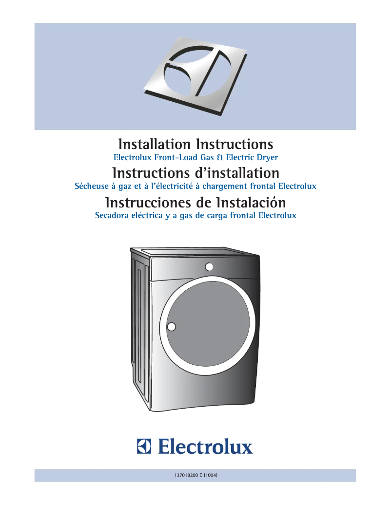 Page 1 of the manual Installation Guide Electrolux EWMGD70JSS