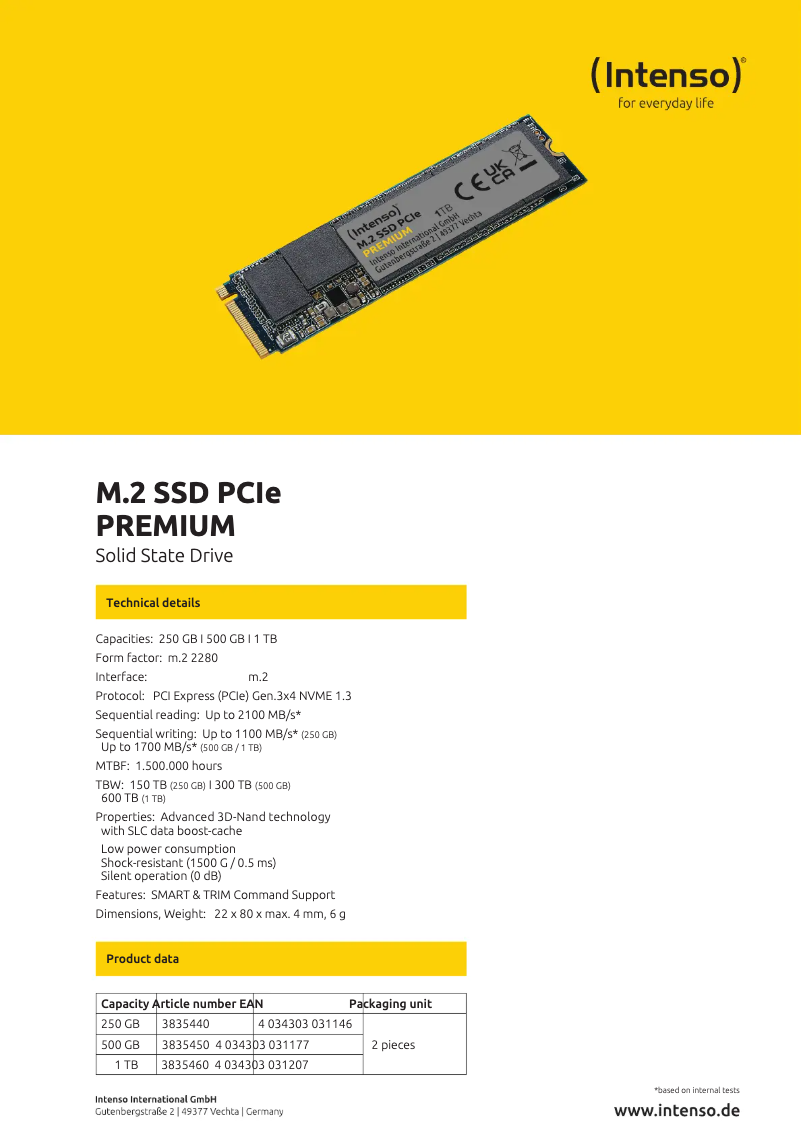 First page image of the manual for M.2 SSD PCIe Premium