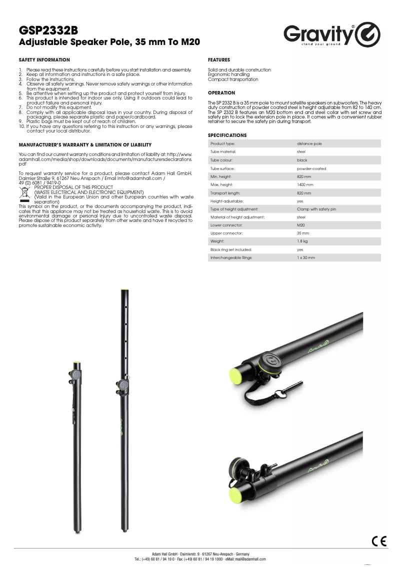 First page image of the manual for SP 2332 B