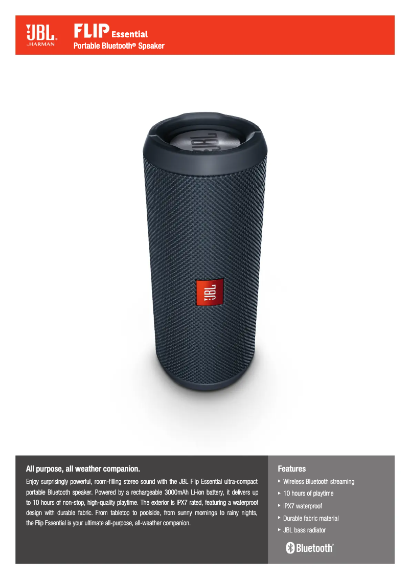 Page 1 of the manual Technical Sheet JBL Flip Essential