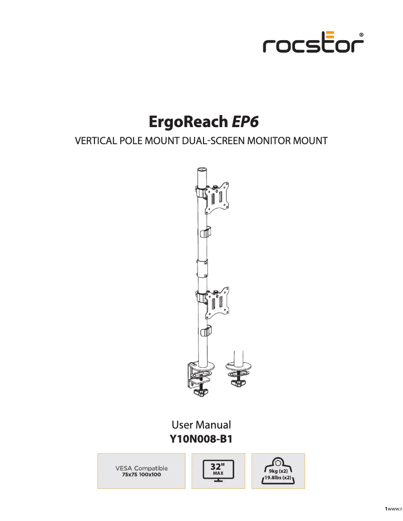 Page 1 of the manual User Manual Rocstor ErgoReach EP6