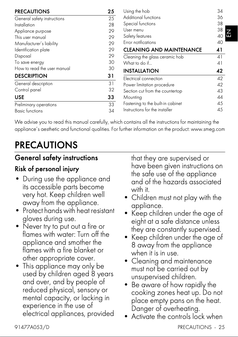 Page 1 of the manual User Manual Smeg SIM1844DS