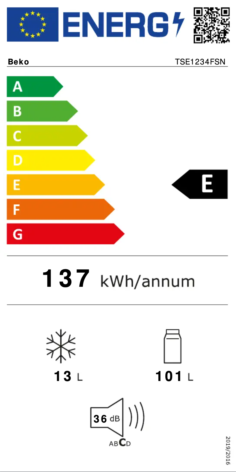 Page 1 of the manual Energy Label Beko TSE1234FSN