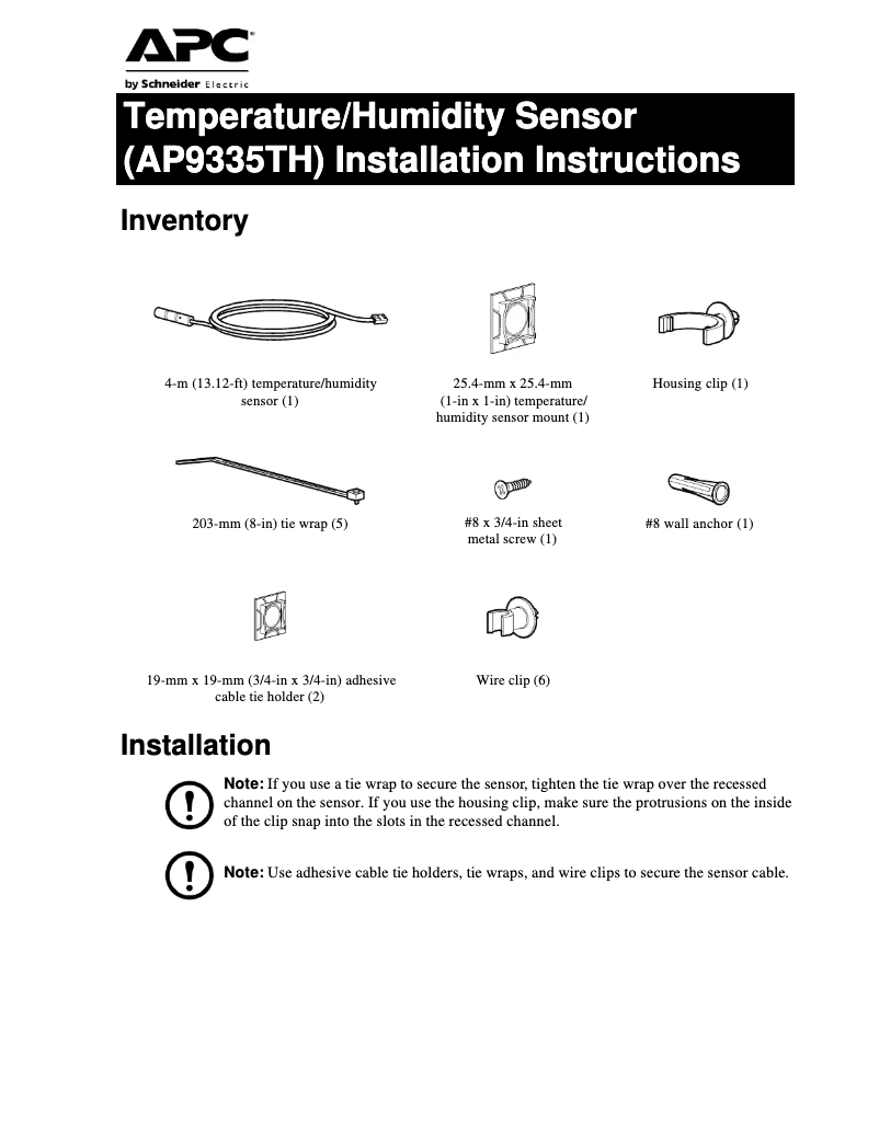 First page image of the manual for NetBotz AP9335TH