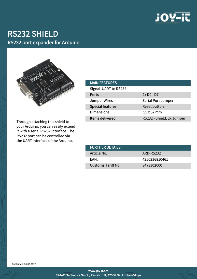 Image de la première page du manuel de l'appareil ARD-RS232
