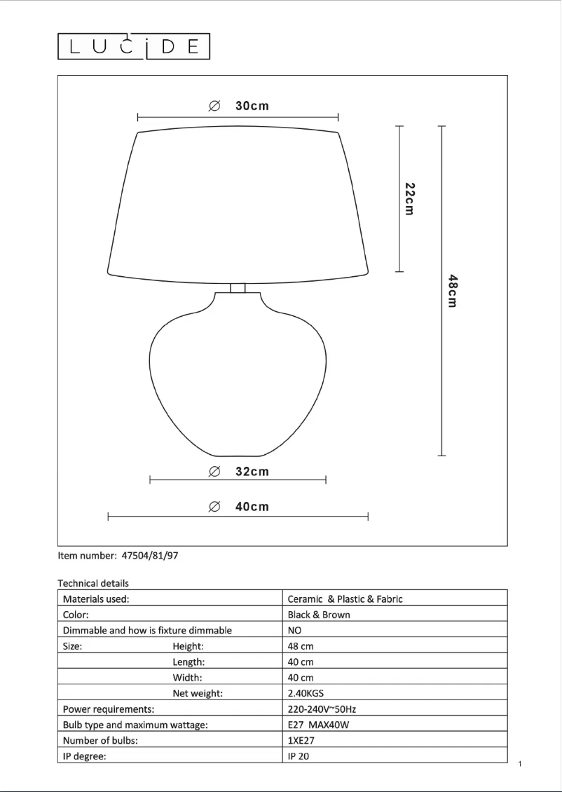 Page 1 of the manual User Manual Lucide Ramses