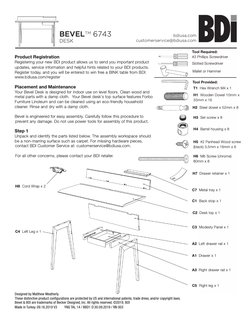 First page image of the manual for Bevel 6743