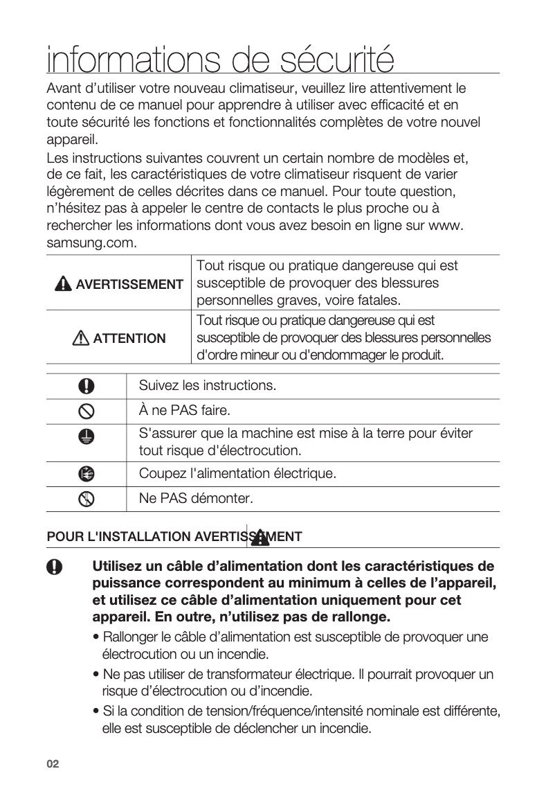 Page 1 of the manual User Manual Samsung AM036MNFDEH