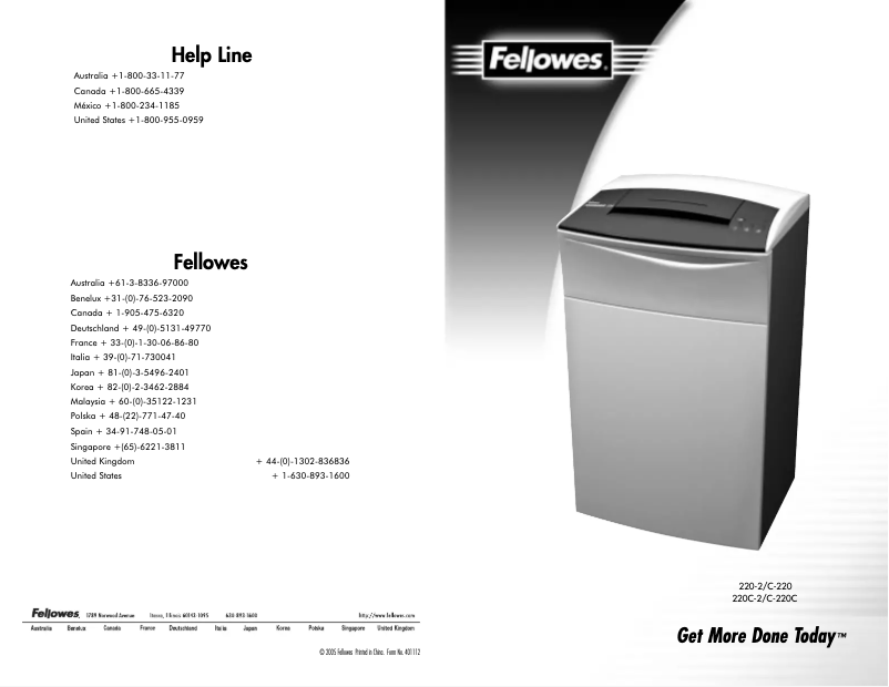 Page 1 of the manual User Manual Fellowes Powershred 220C-2