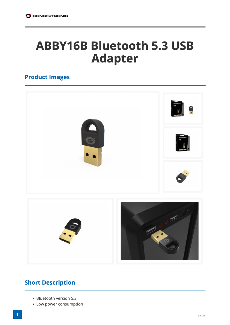 Page 1 of the manual Technical Sheet Conceptronic ABBY16B