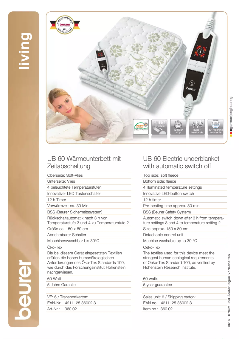 Page 1 of the manual Technical Sheet Beurer UB 60