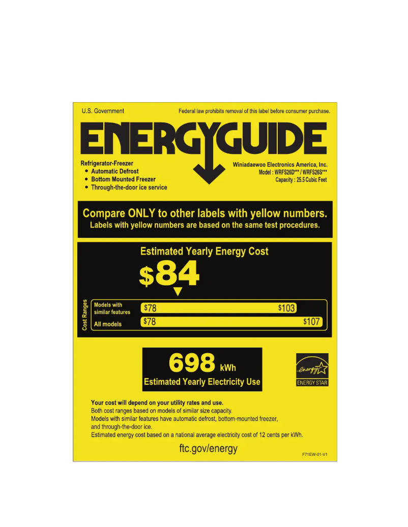 Page 1 of the manual Energy Label Winia WRFS26SUJE