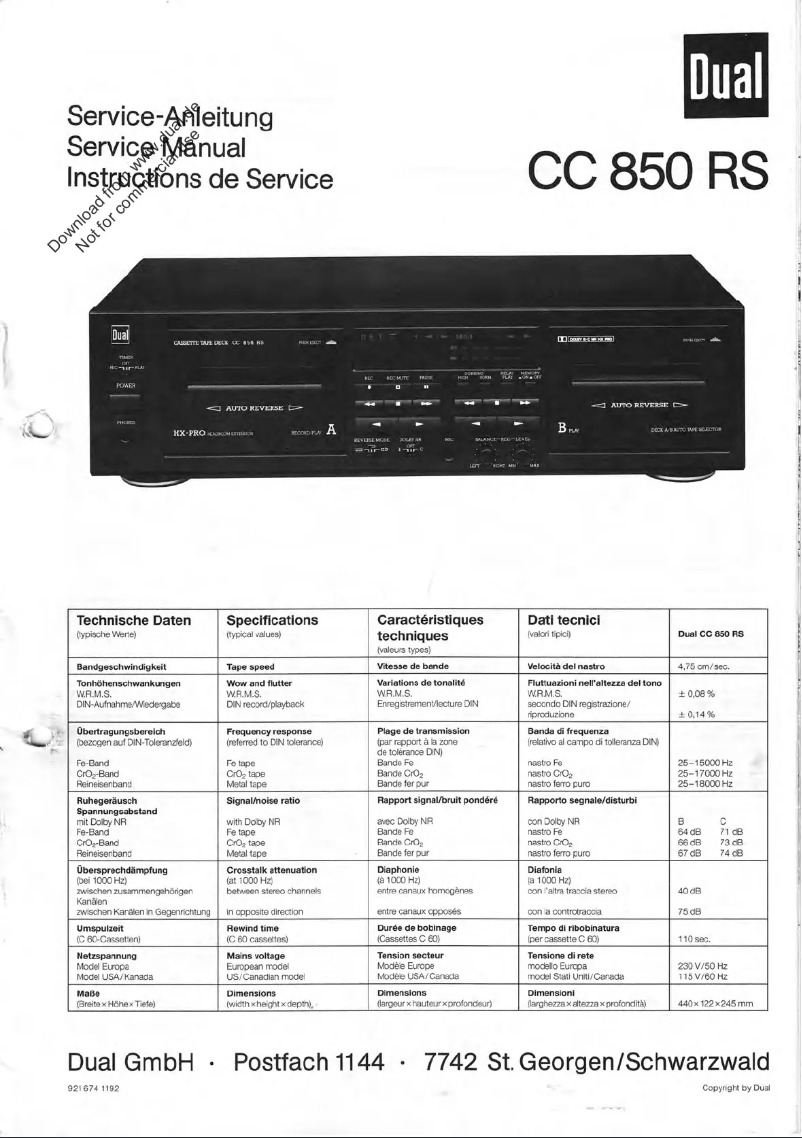 Page 1 of the manual User Manual Dual C 850 RS