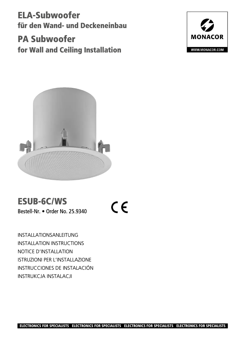 First page image of the manual for ESUB-6C/WS