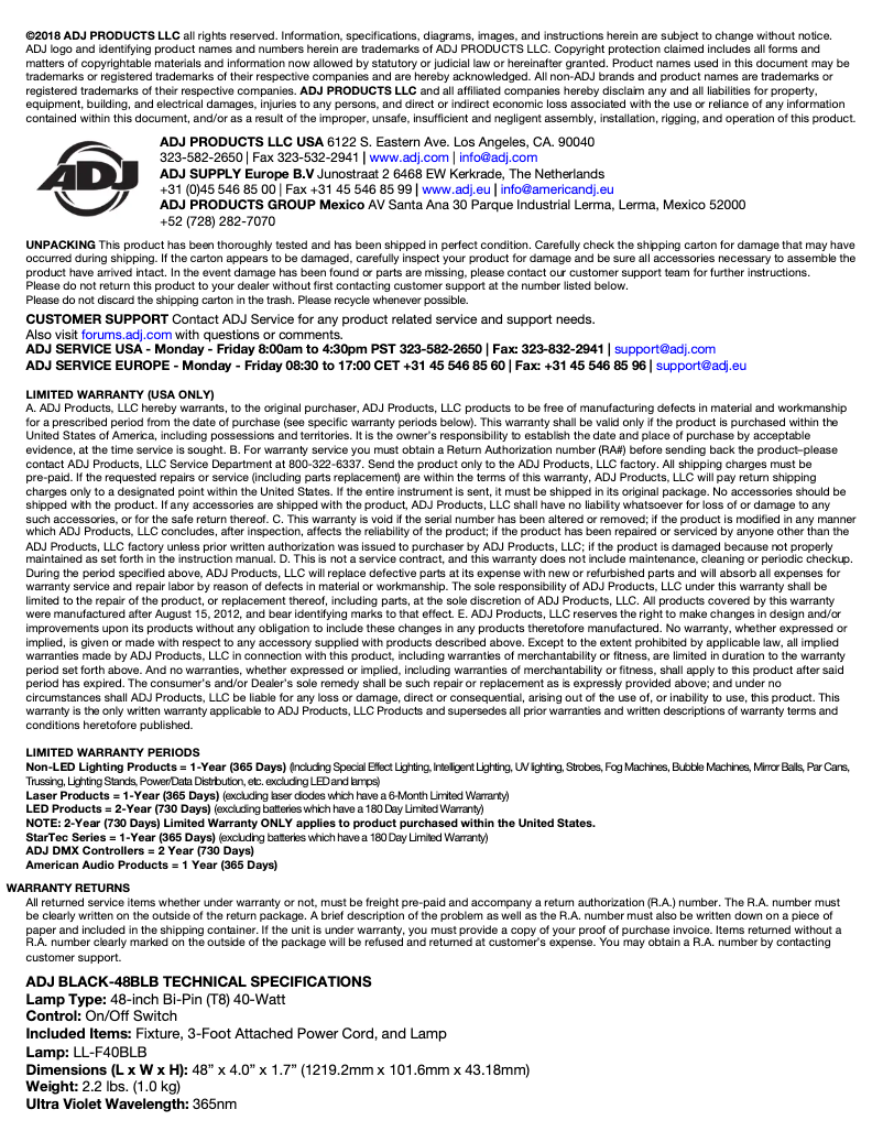 First page image of the manual for Black-48BLB