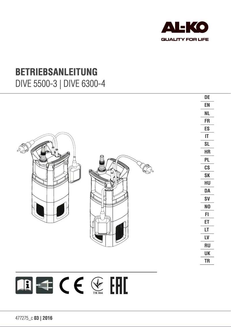 Page 1 of the manual User Manual AL-KO Dive 5500/3