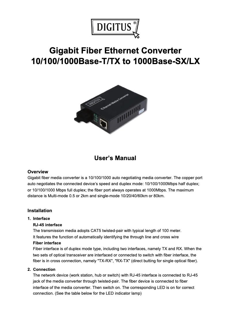 First page image of the manual for 1000Base-T