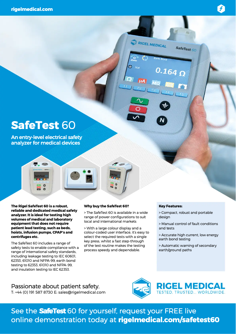 First page image of the manual for SafeTest 60