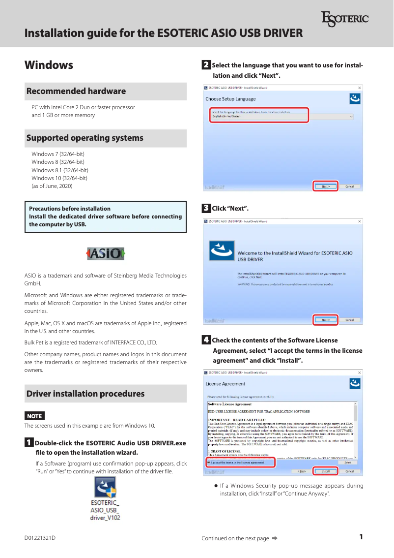 Page 1 of the manual Installation Guide Esoteric K-03X