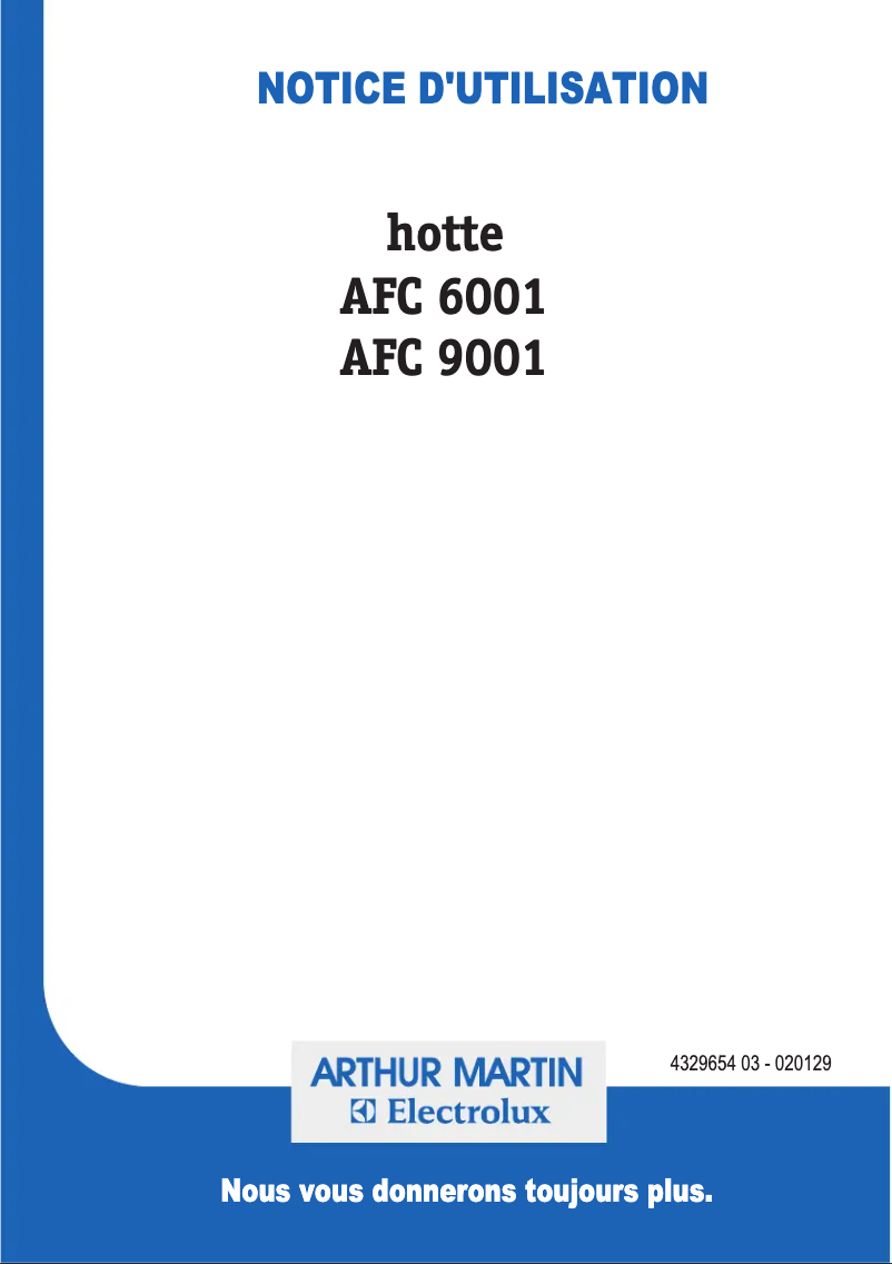 Page 1 of the manual User Manual Arthur Martin-Electrolux AFC9001N