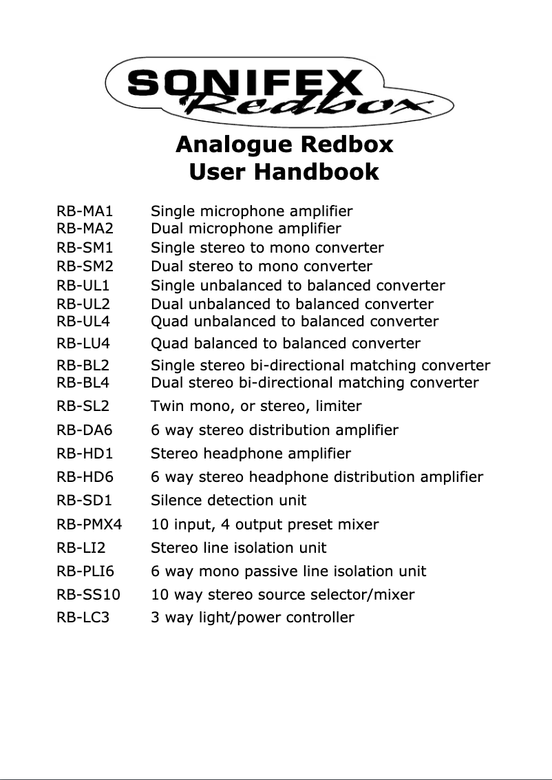 Page 1 of the manual User Manual Sonifex Redbox RB-BL4