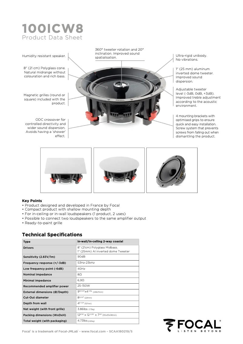 Page 1 of the manual Technical Sheet Focal 100 ICW8