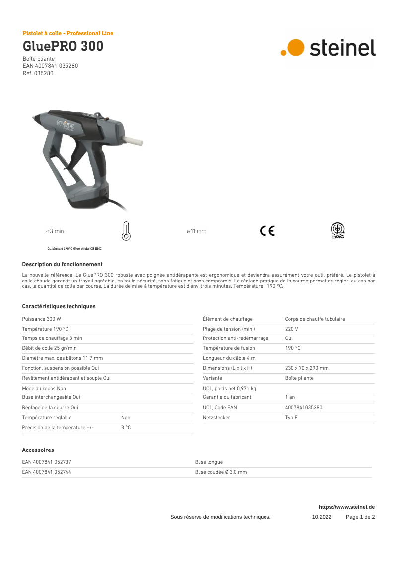 Page 1 of the manual Technical Sheet Steinel GluePRO 300