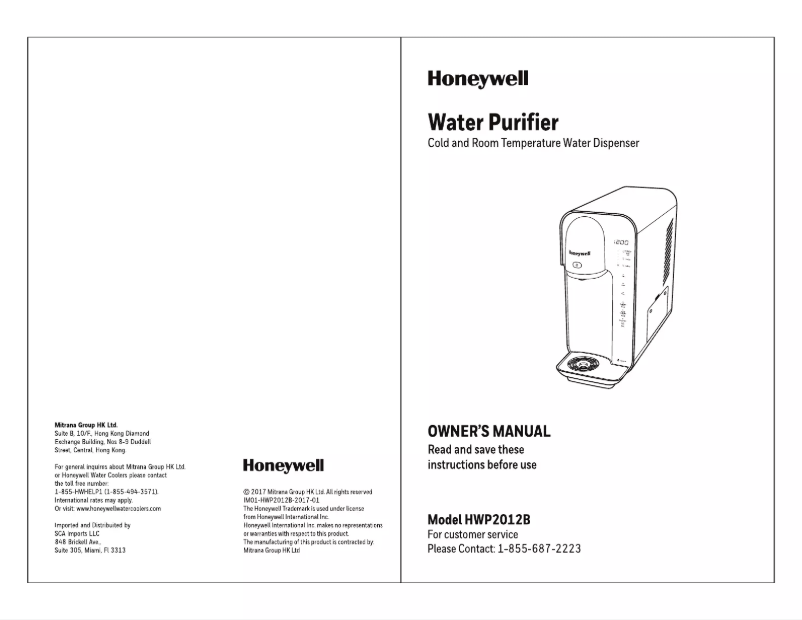 Page 1 of the manual User Manual Honeywell HWP2012B
