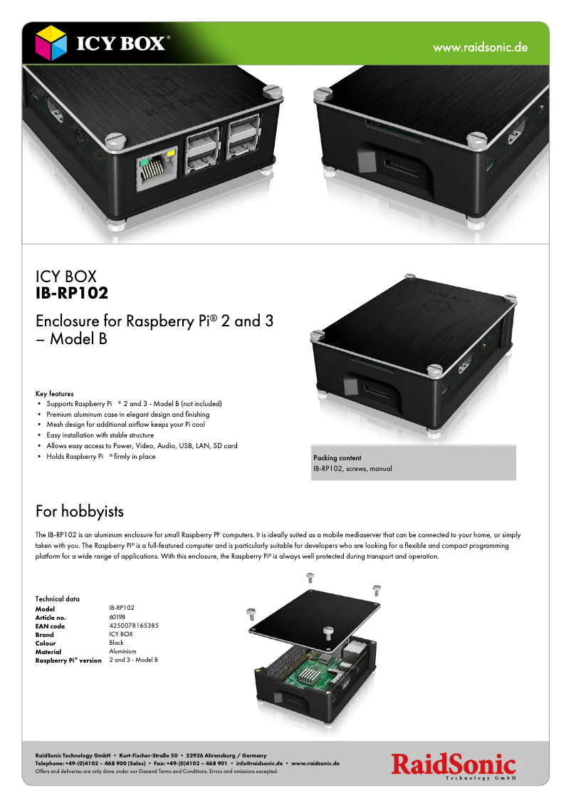 Page 1 of the manual Technical Sheet Icy Box IB-RP102