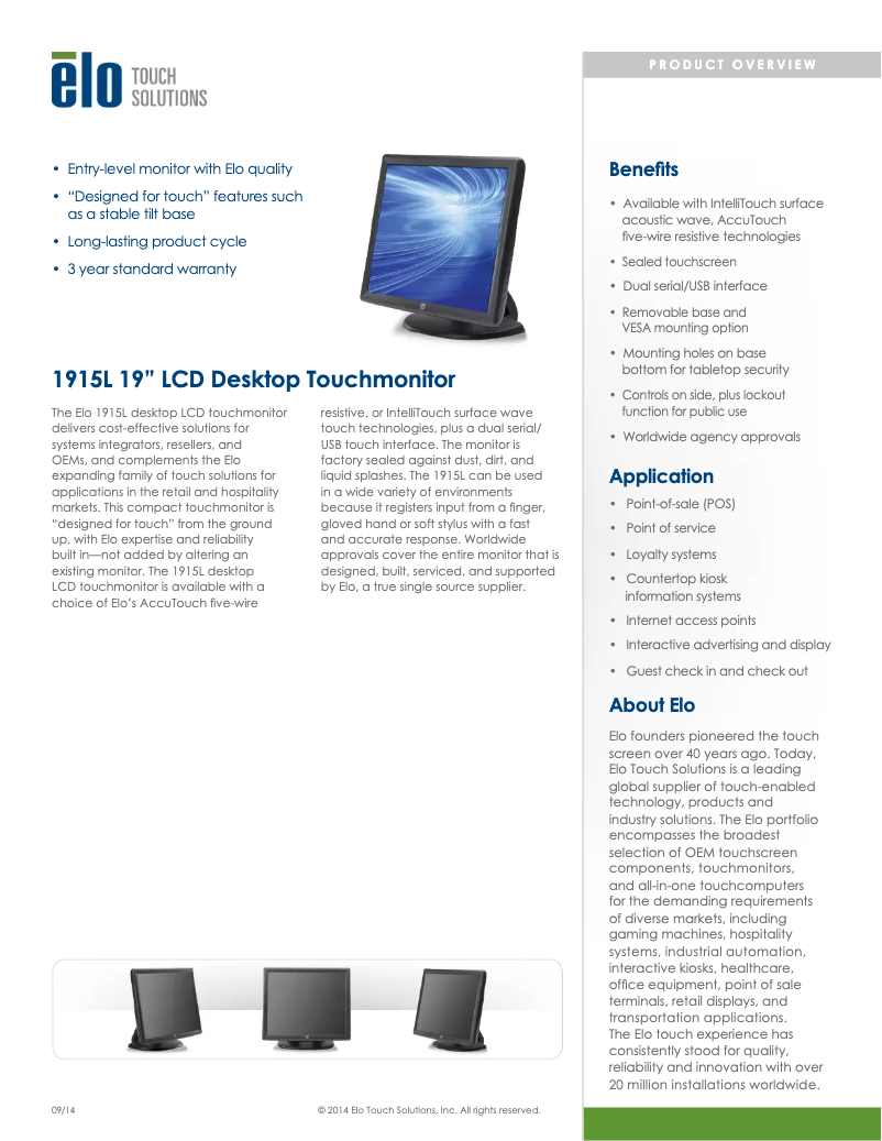 Page 1 of the manual Brochure Elo 1915L