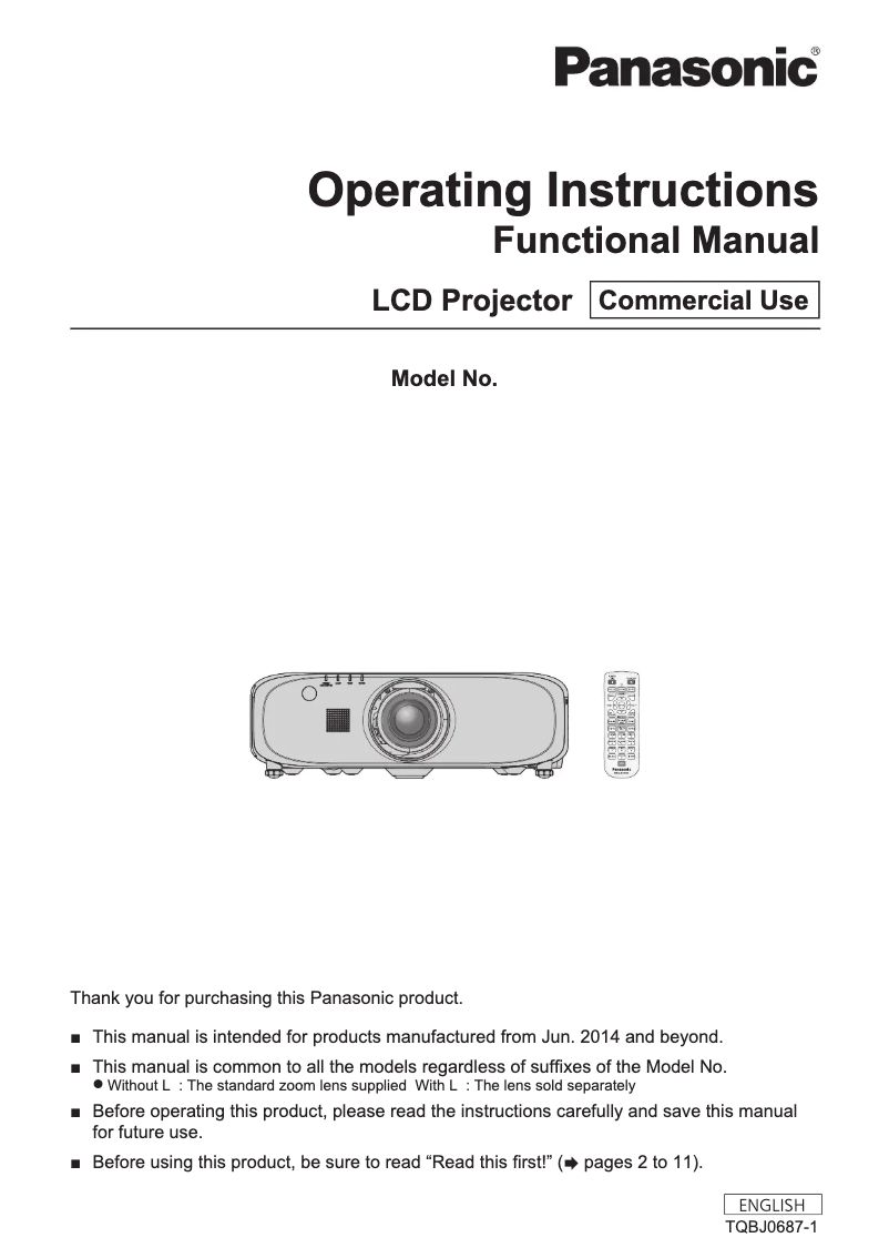 Page 1 of the manual User Manual Panasonic PT-EZ580UL