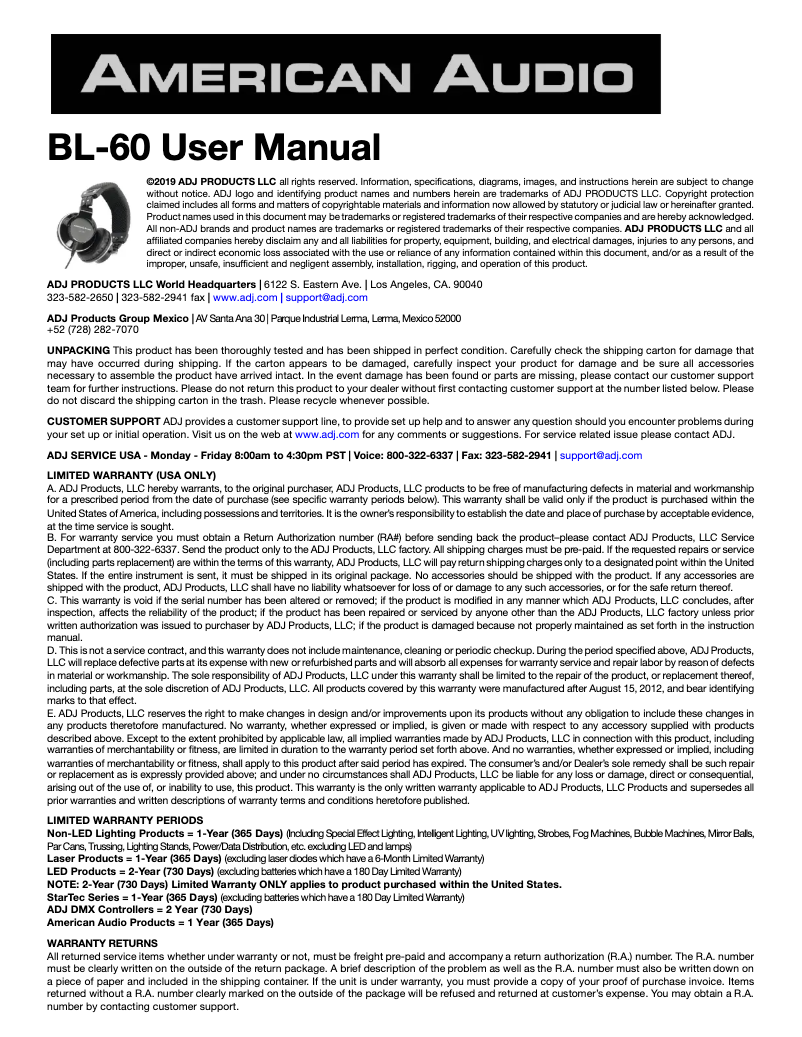 First page image of the manual for BL-60