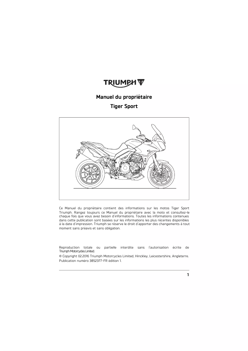 Page 1 of the manual User Manual Triumph Tiger Sport 1050 (2020)